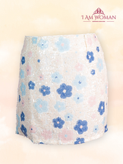 Pastel Sequin Floral Embellished Mini Skirt Large