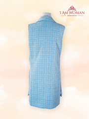 Light blue tweed vest with collar
