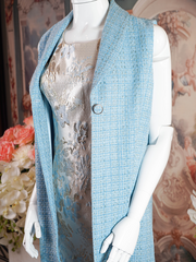 Light blue tweed vest with collar