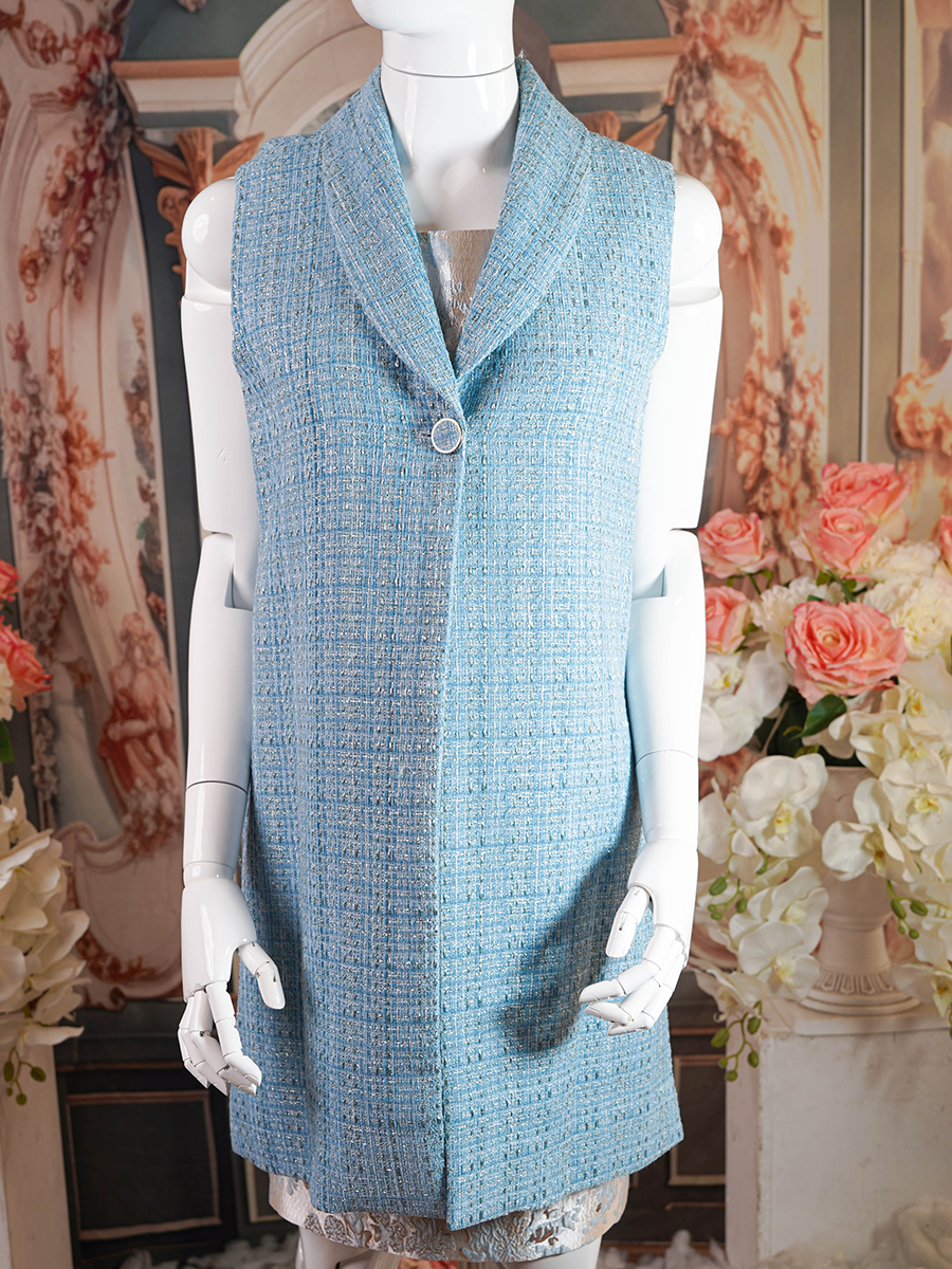 Light blue tweed vest with collar