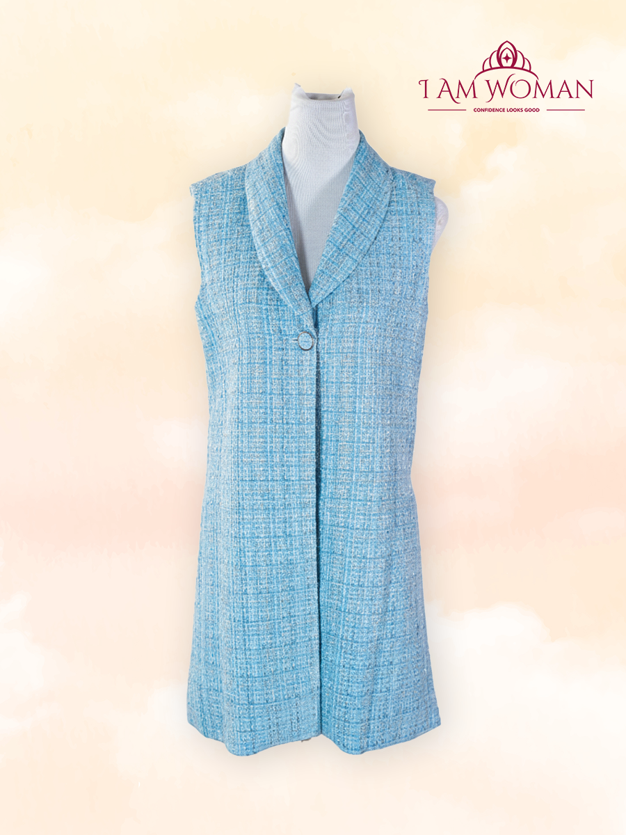 Light blue tweed vest with collar