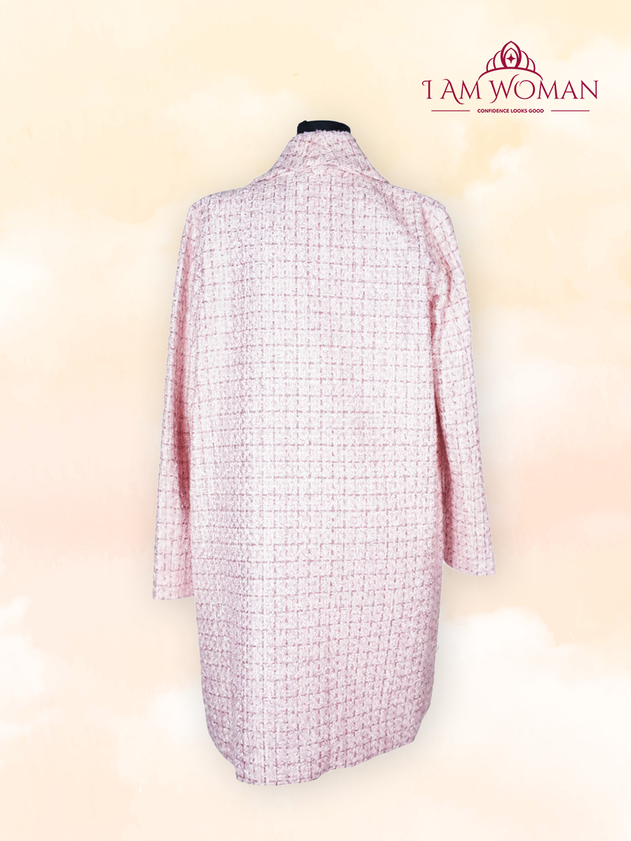 Pink tweed long coat with pockets