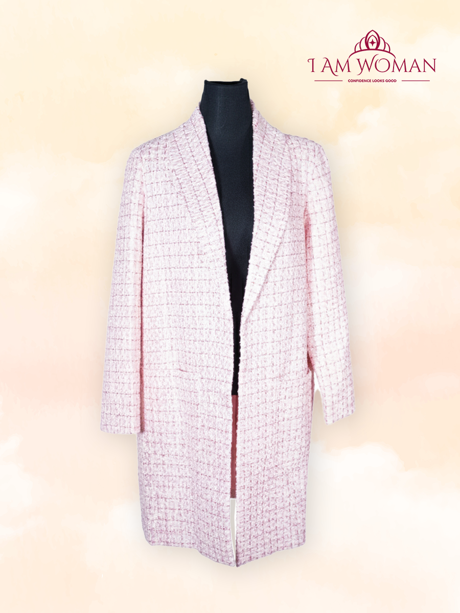 Pink tweed long coat with pockets