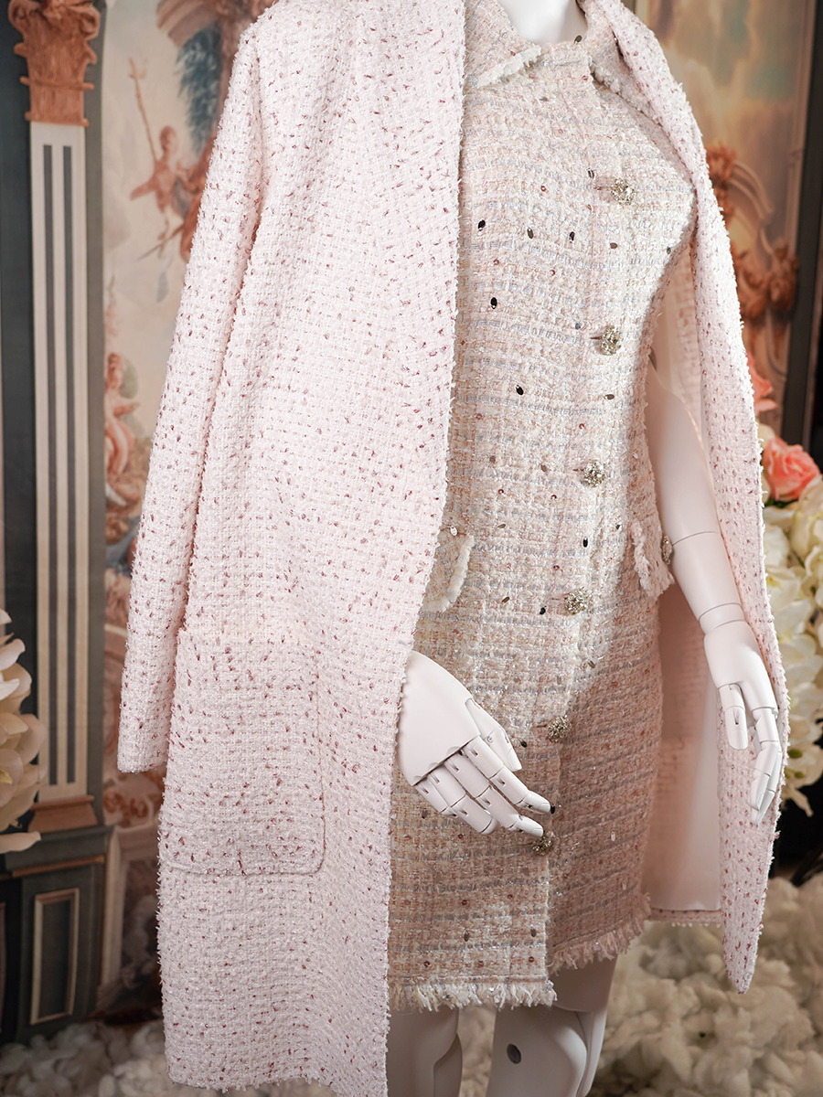 Off-white tweed long coat