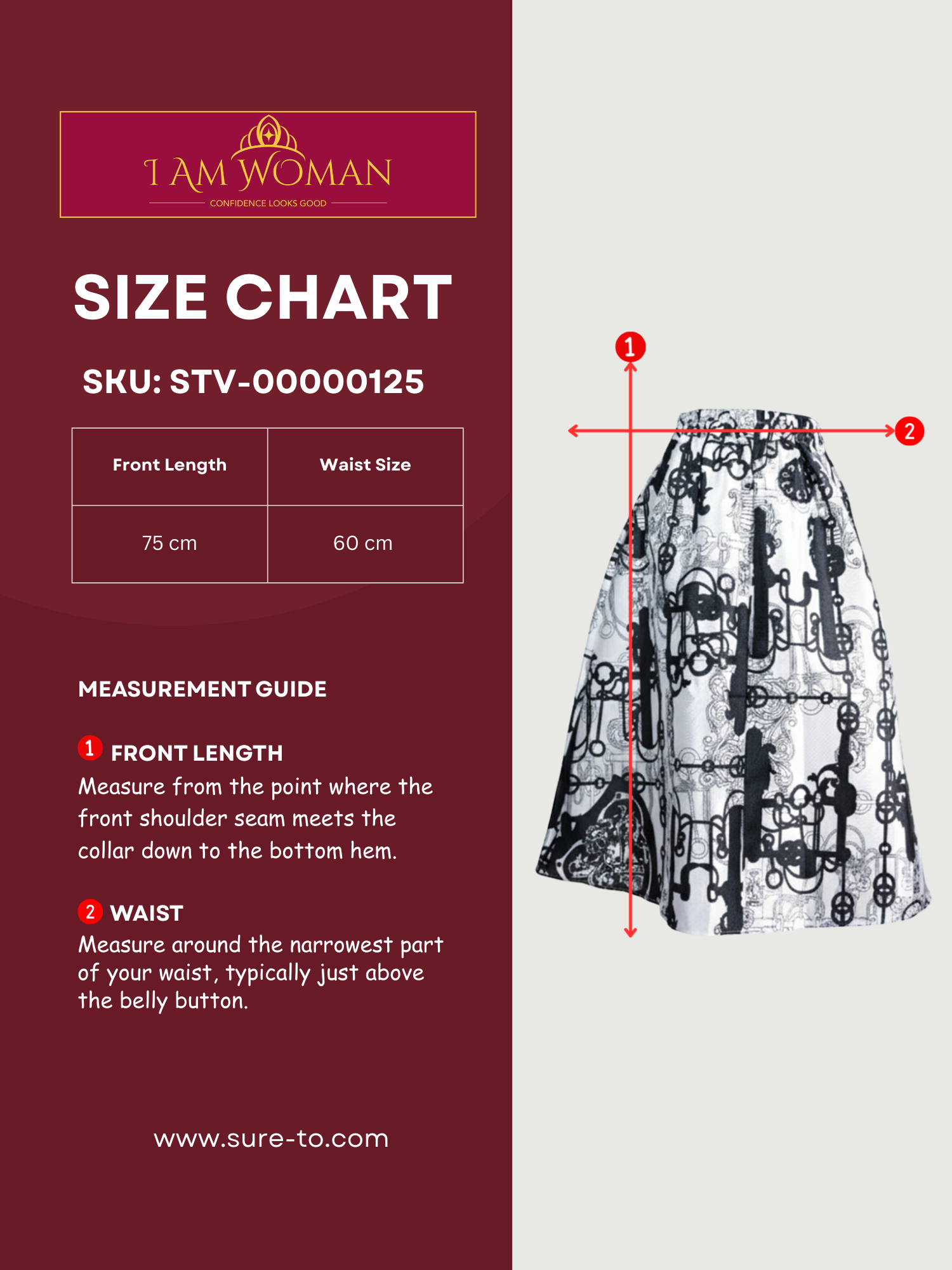 White and Black Patterned Pleated Skirt