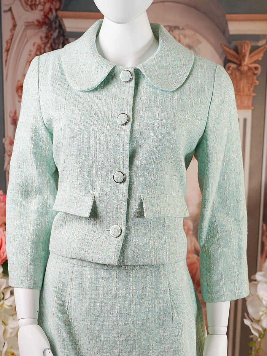 Mint green tweed jacket and skirt set