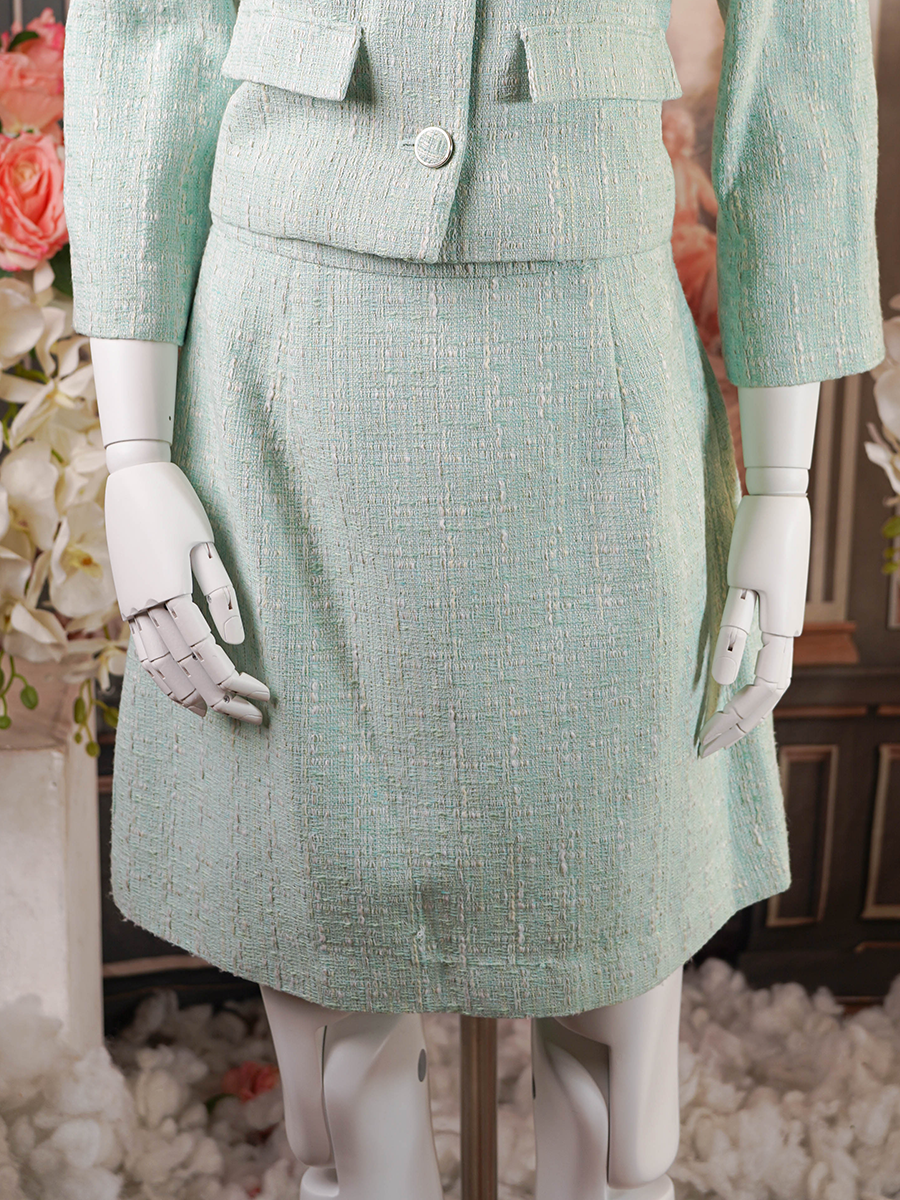 Mint green tweed jacket and skirt set