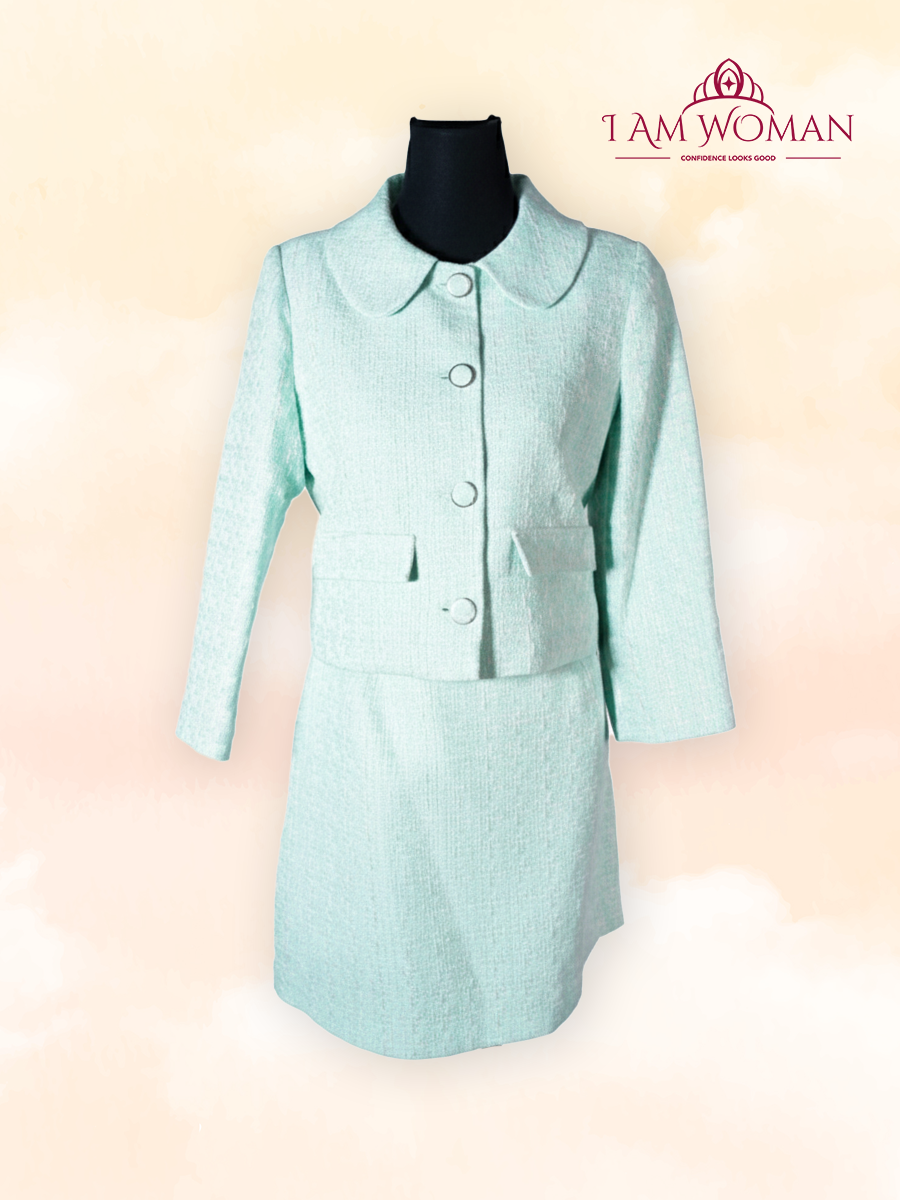 Mint green tweed jacket and skirt set