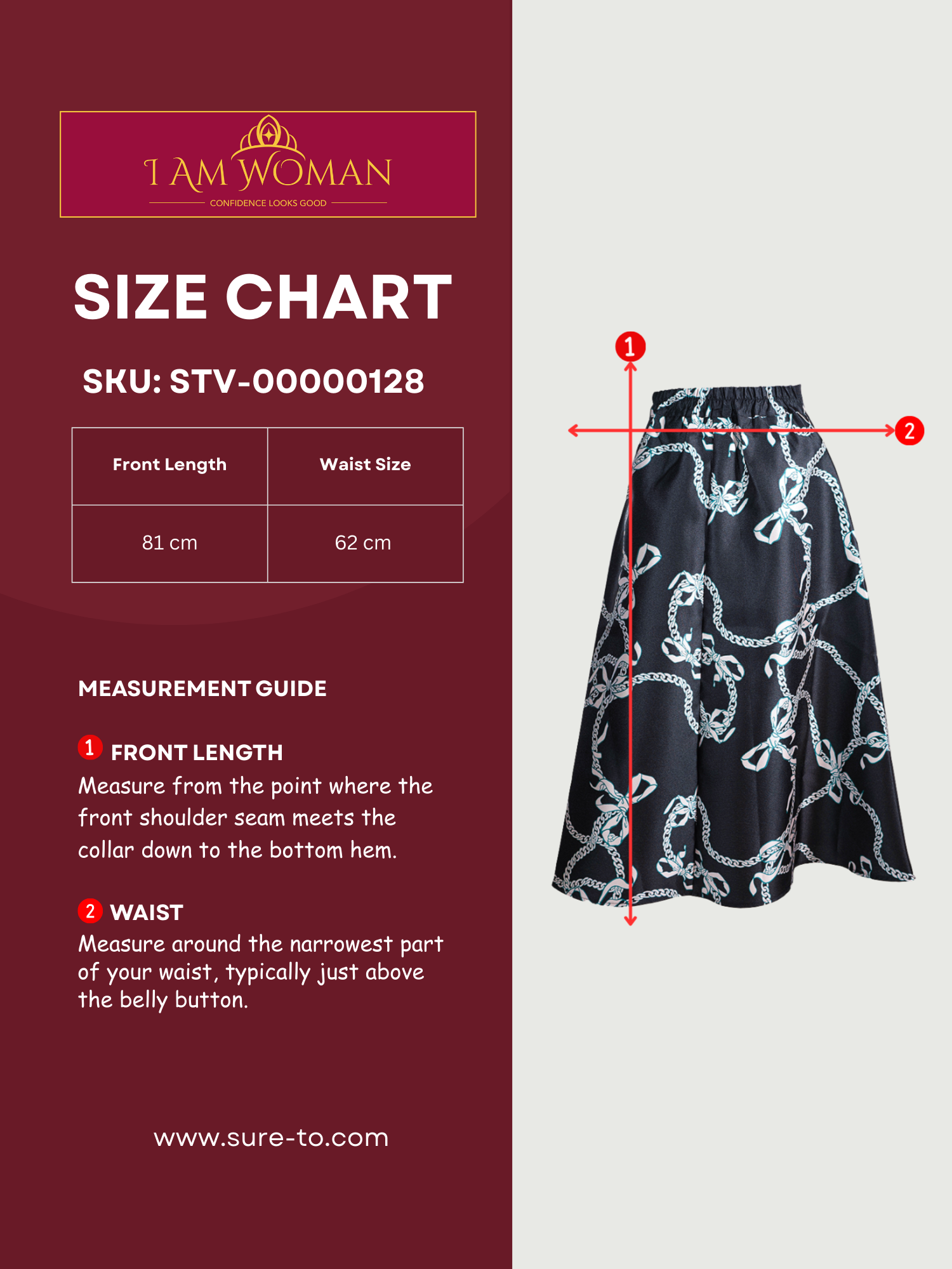 Black Midi Skirt with White Bows and Chain Print