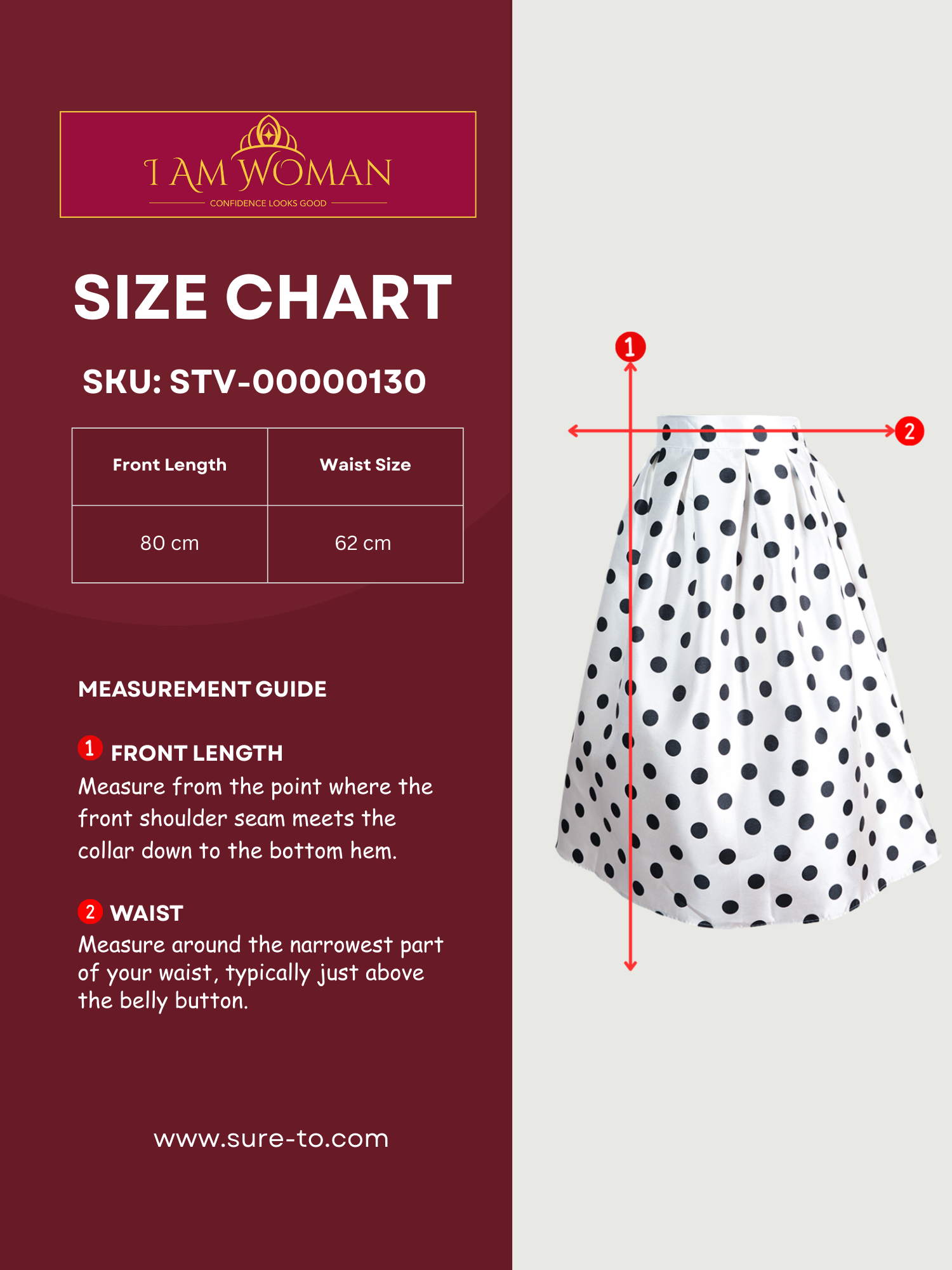 White Pleated Midi Skirt with Black Polka Dots