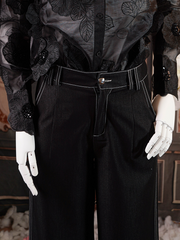 Black Denim Wide Leg Pants High-Waisted