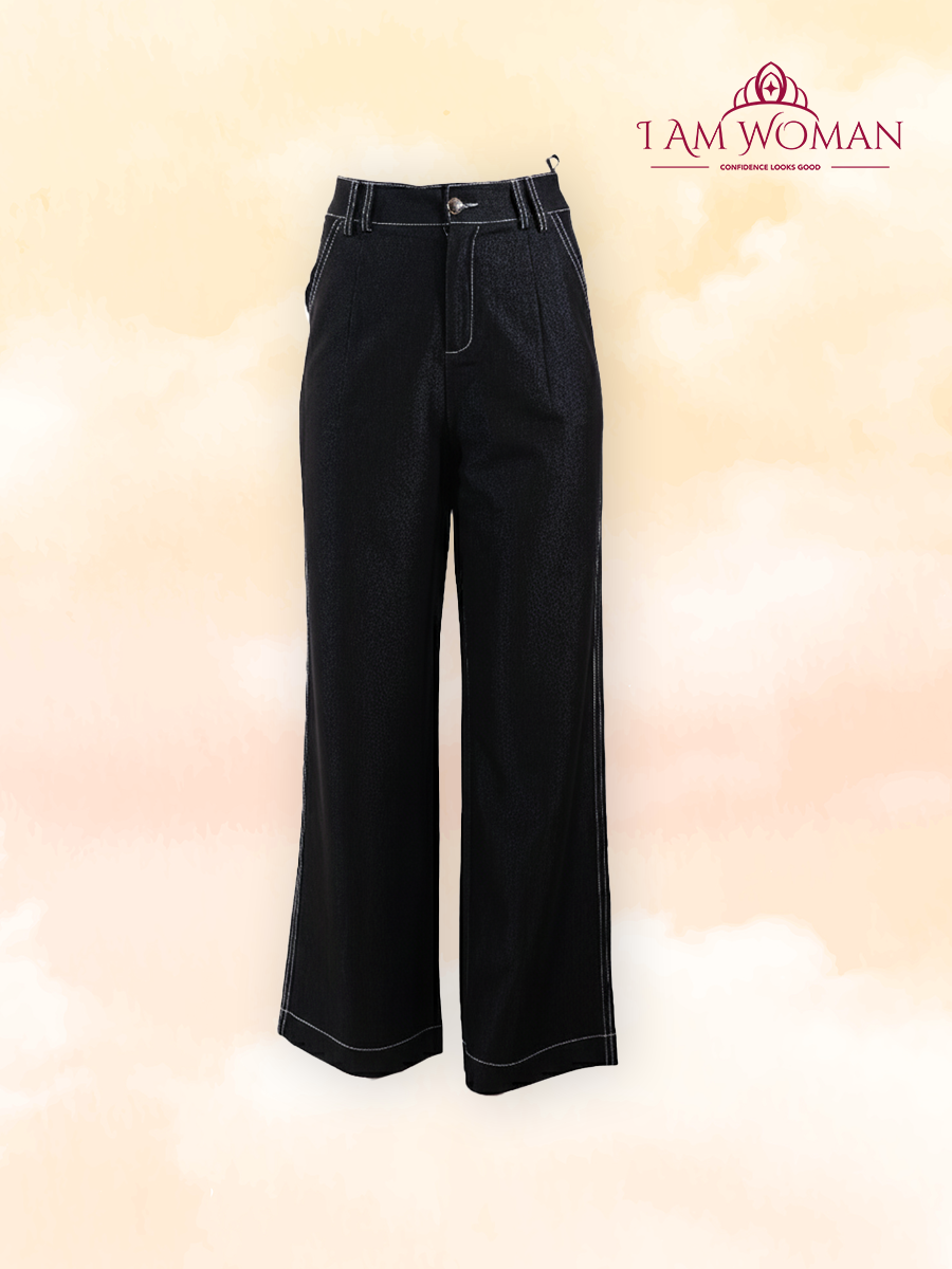 Black Denim Wide Leg Pants High-Waisted
