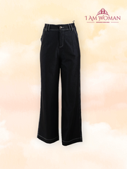 Black Denim Wide Leg Pants High-Waisted
