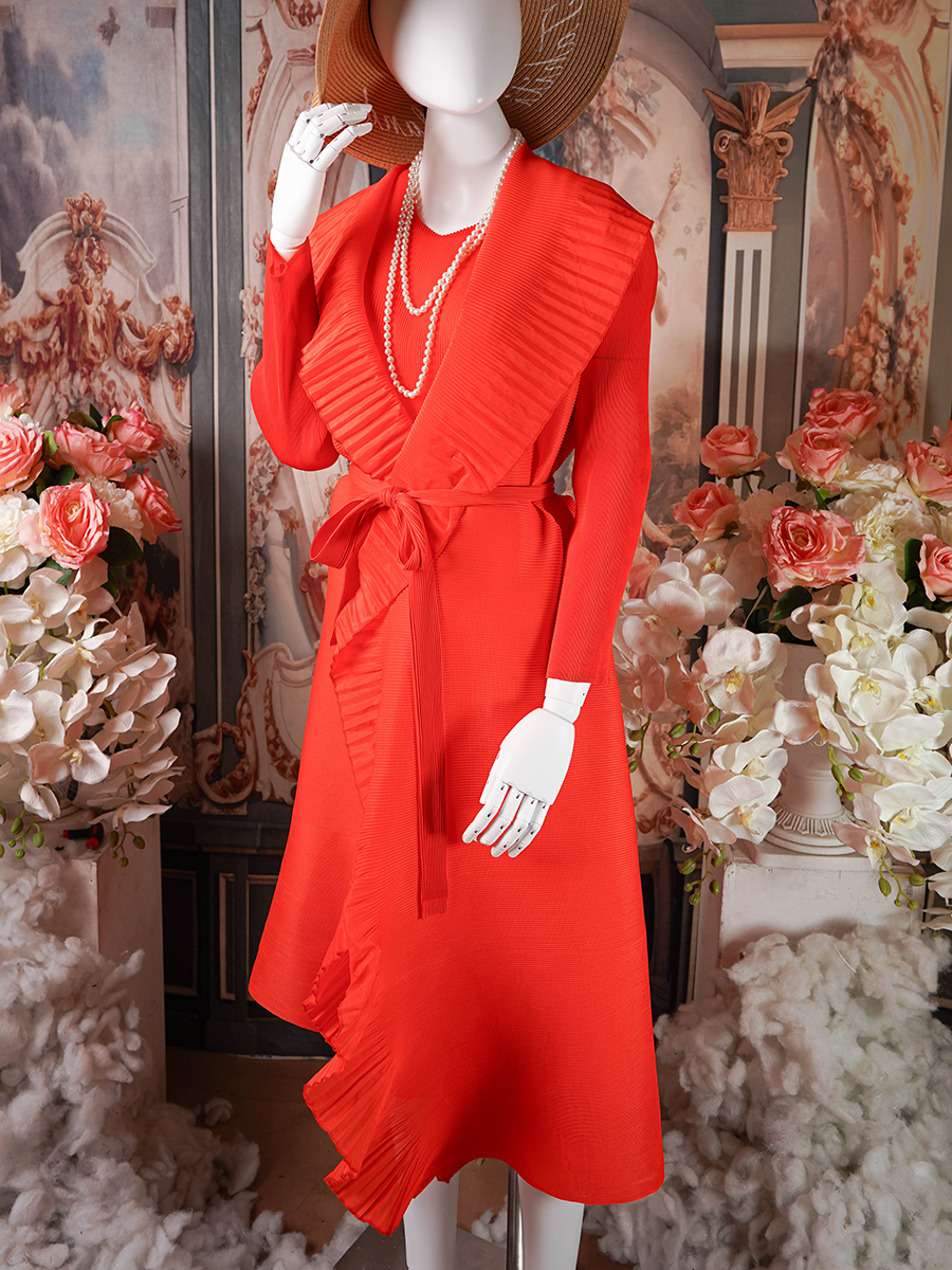 Red Ruffled Long Dress