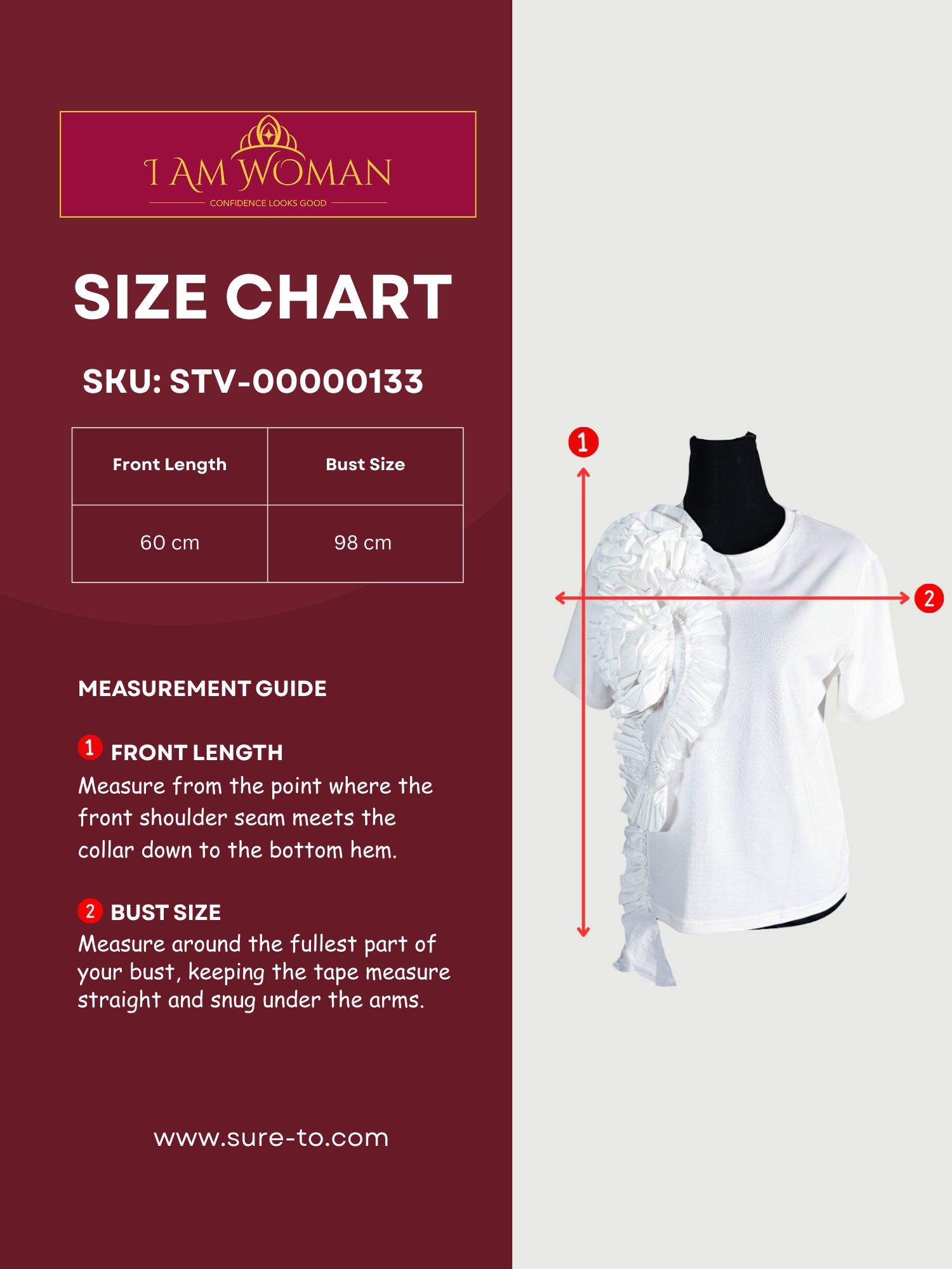 White T-Shirt with a Large White Ruffle Detail on One Shoulder