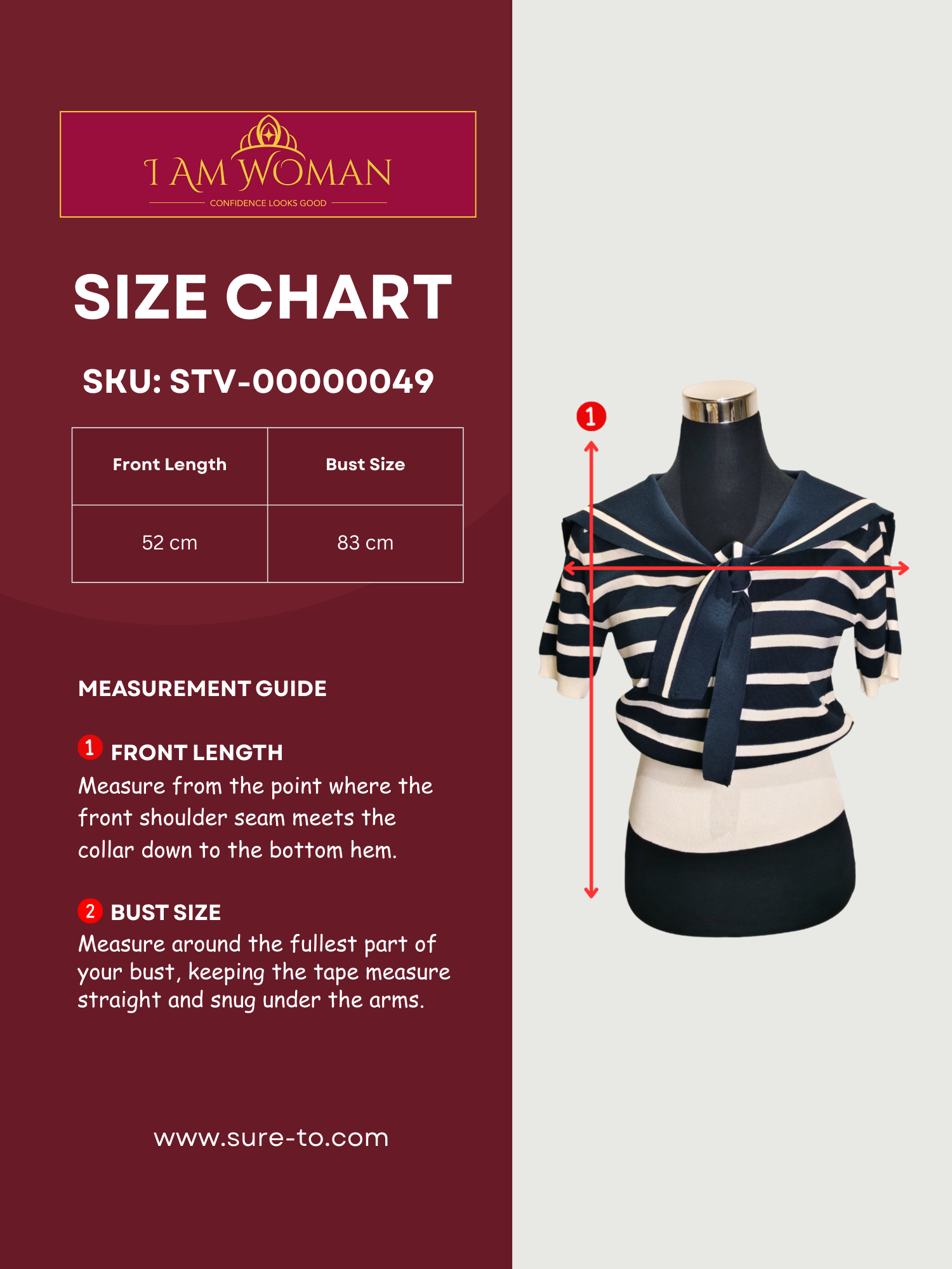 I Am Woman Navy and White Striped Sailor Top