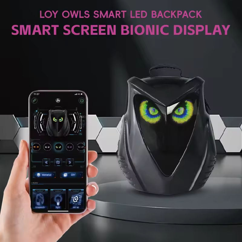 Sureto LED Rider Backpack Owl Hard-shell PVC Plain Black