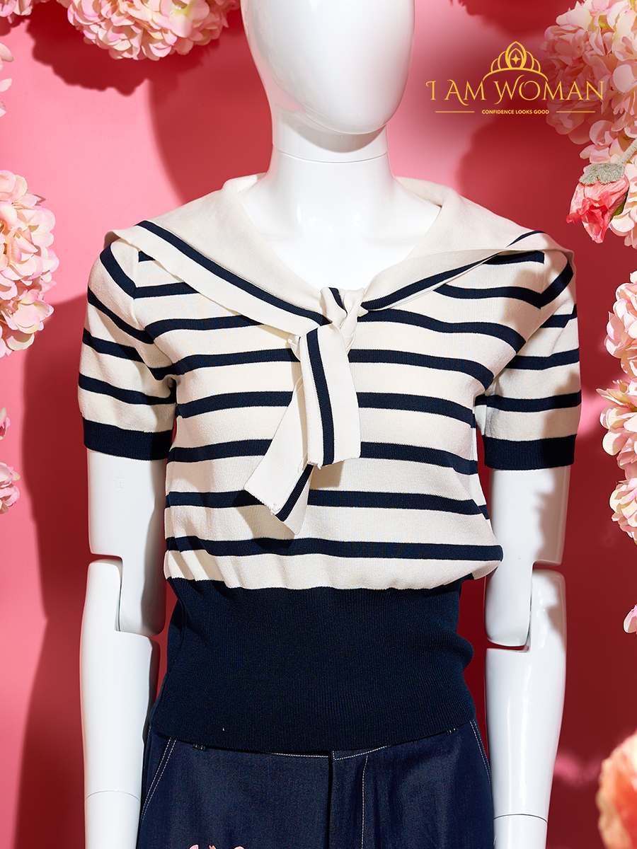 Striped Sailor Knit Top (White/Navy)