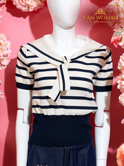Striped Sailor Knit Top (White/Navy)
