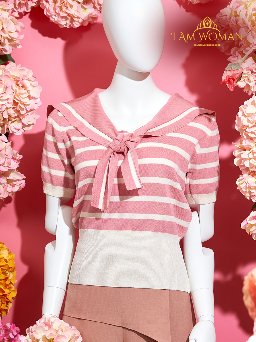 Pink and Cream Striped Sailor Top