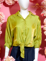I Am Woman Lime Green Knotted Blouse