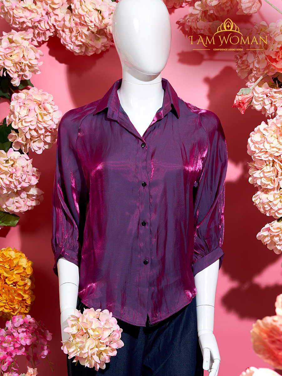 I Am Woman Purple Button-Down Blouse