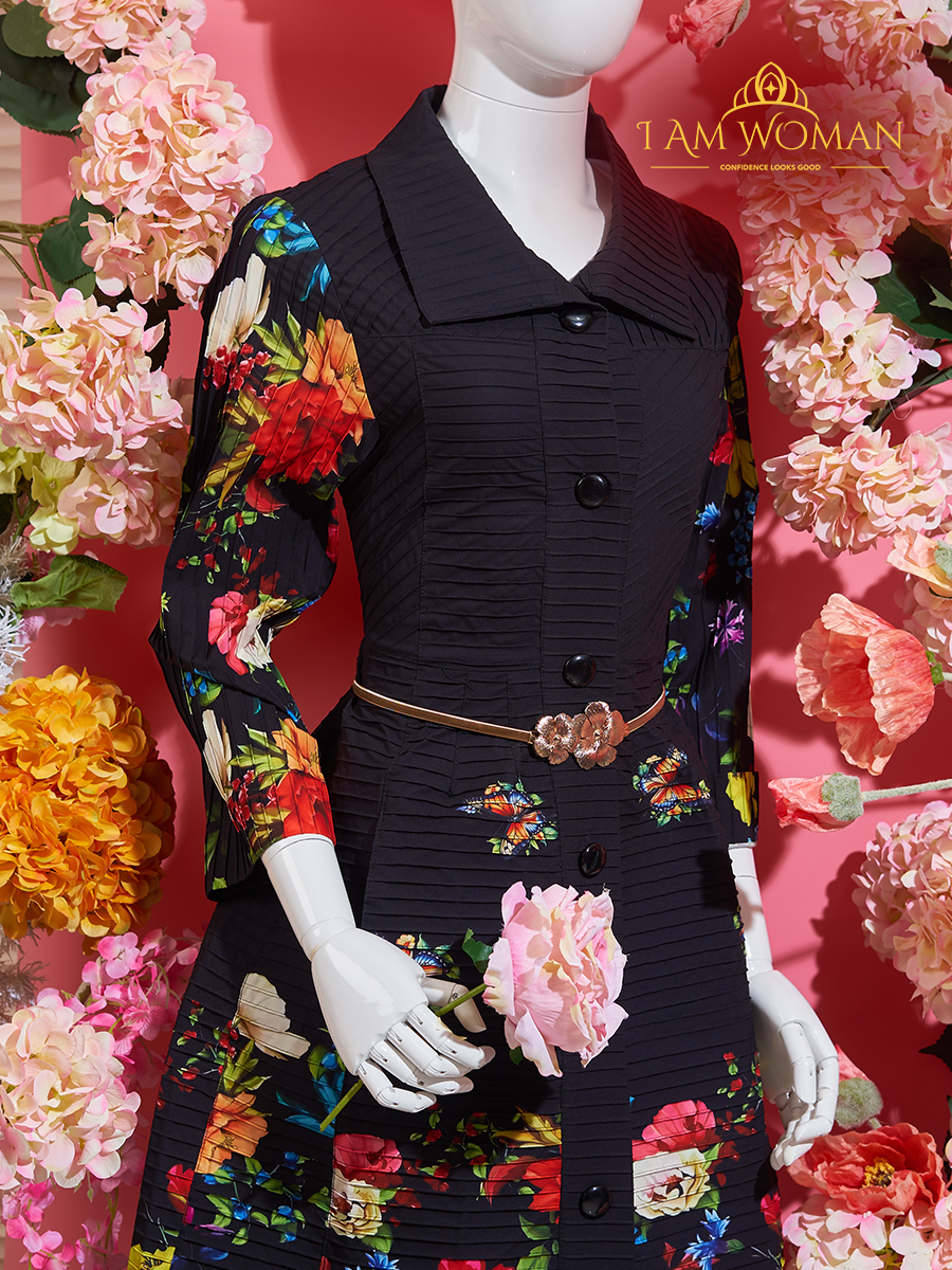 I Am Woman Floral Print Black Fit and Flare Dress