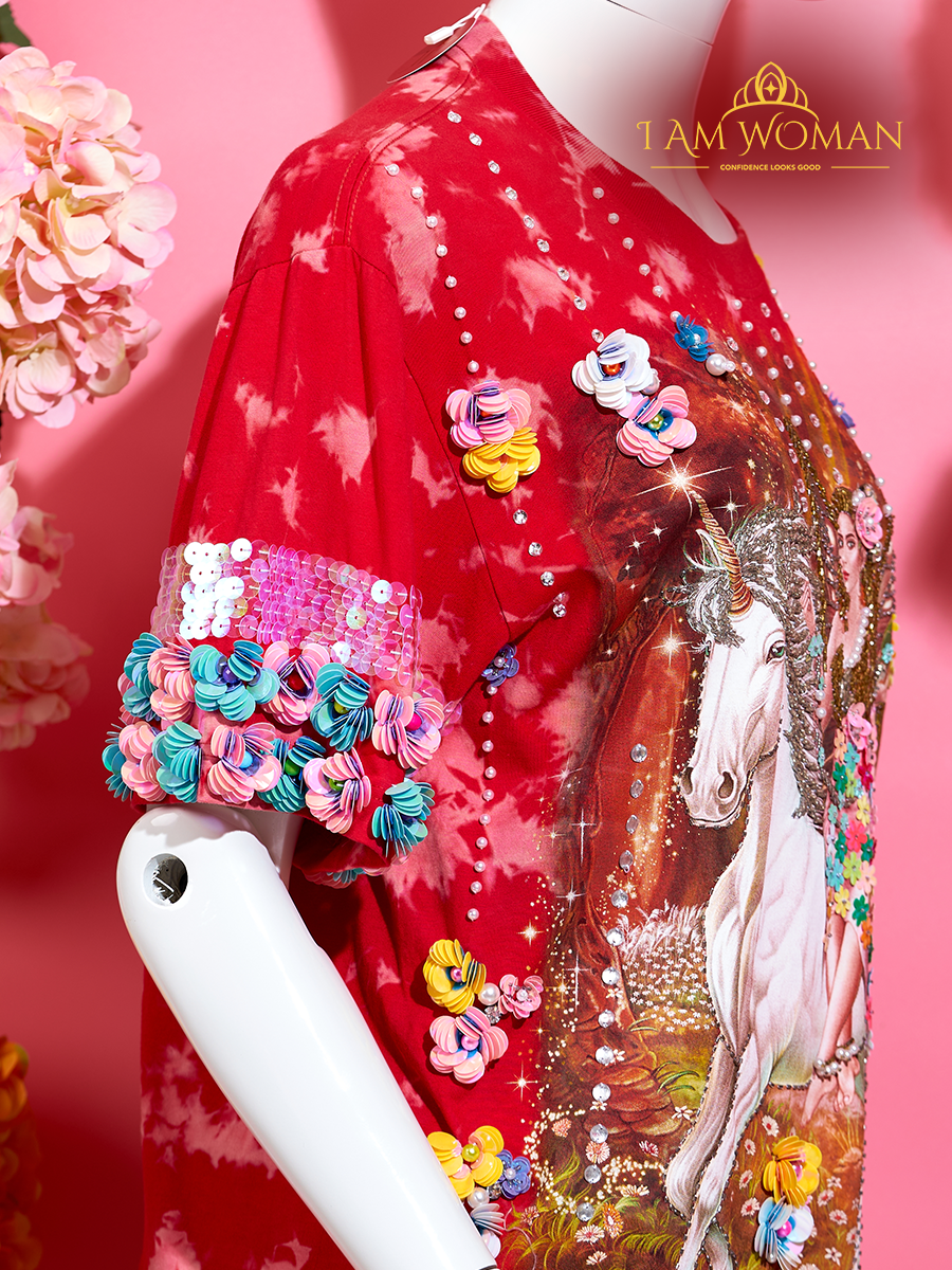 I Am Woman Red Baroque Print T Shirt