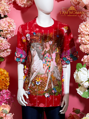 I Am Woman Red Baroque Print T Shirt