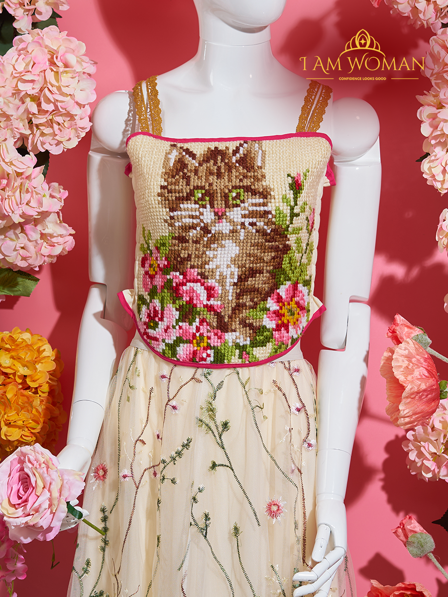 Off-White Floral Embroidered Tulle Skirt