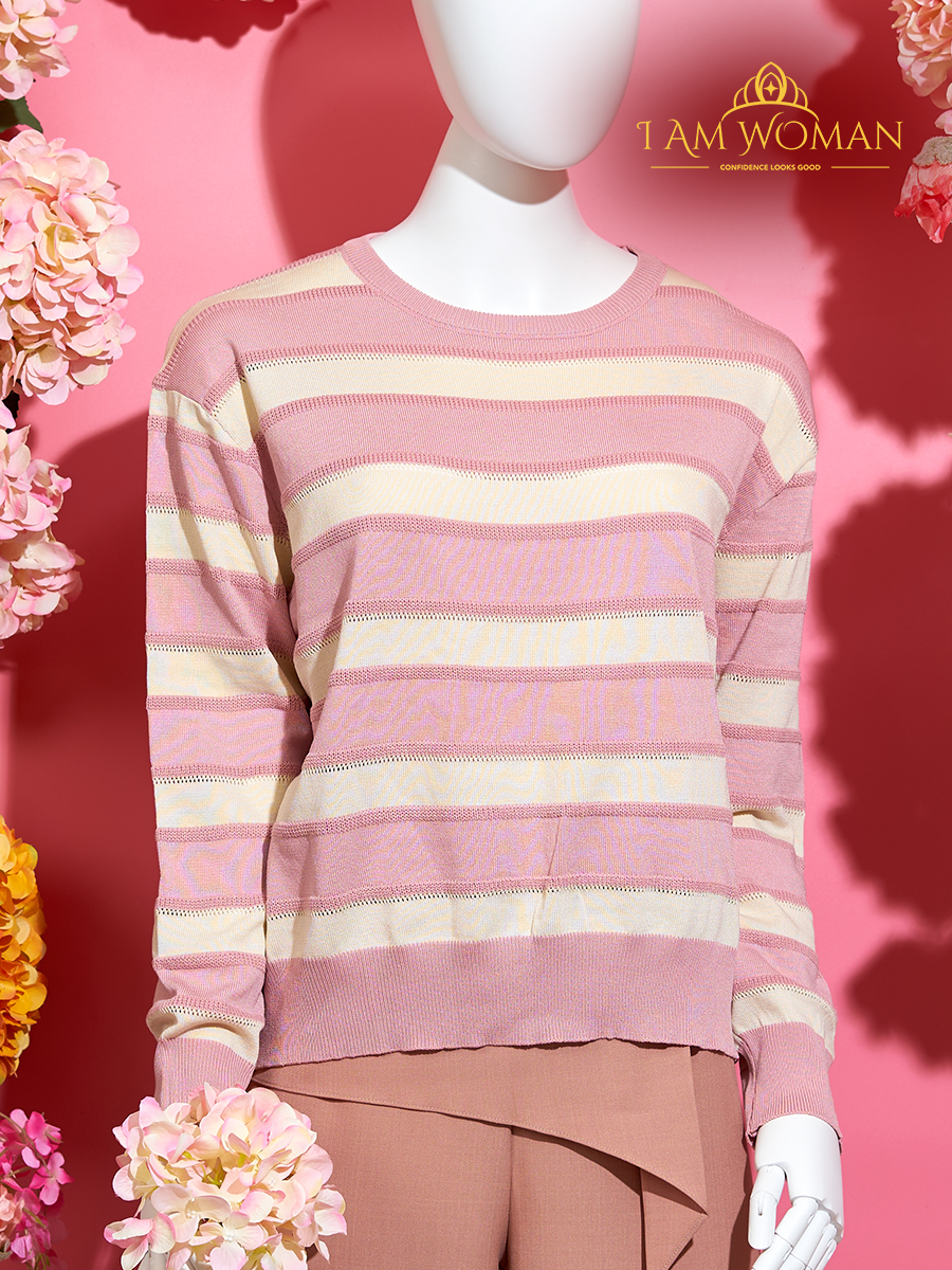 I Am Woman Pink and Beige Striped Sweater