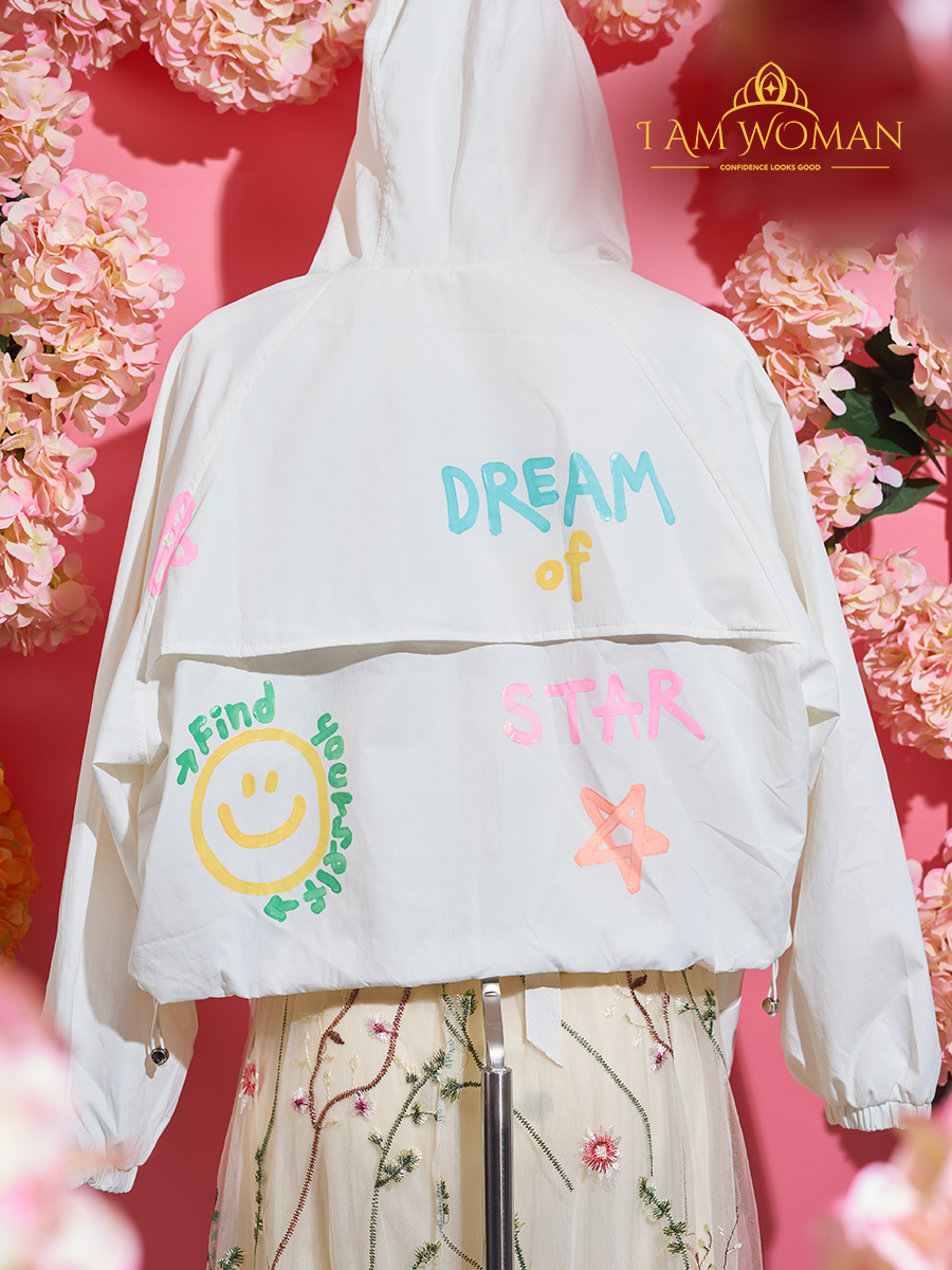 I Am Woman White Cropped Zip-Up Jacket