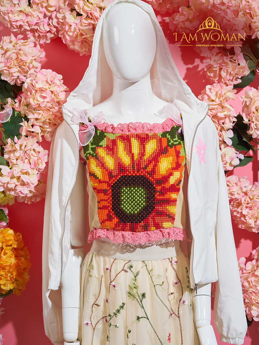 Off-White Floral Embroidered Tulle Skirt