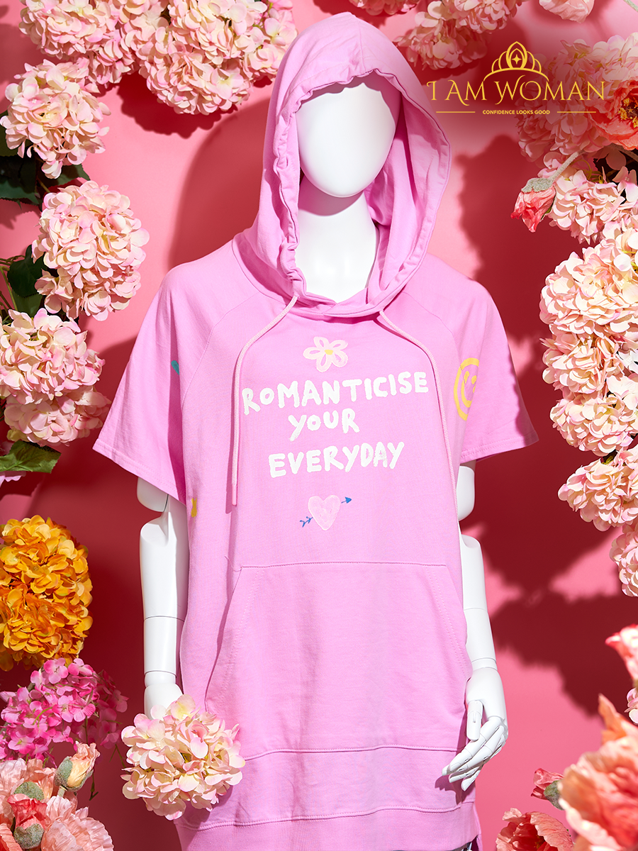 Pink "Romanticise Your Everyday" Short-Sleeve Hoodie