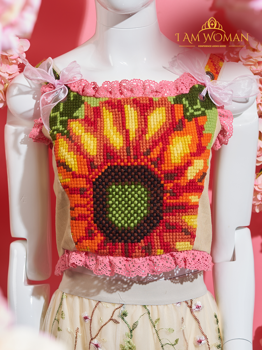 Sunflower Embroidered Cropped Top