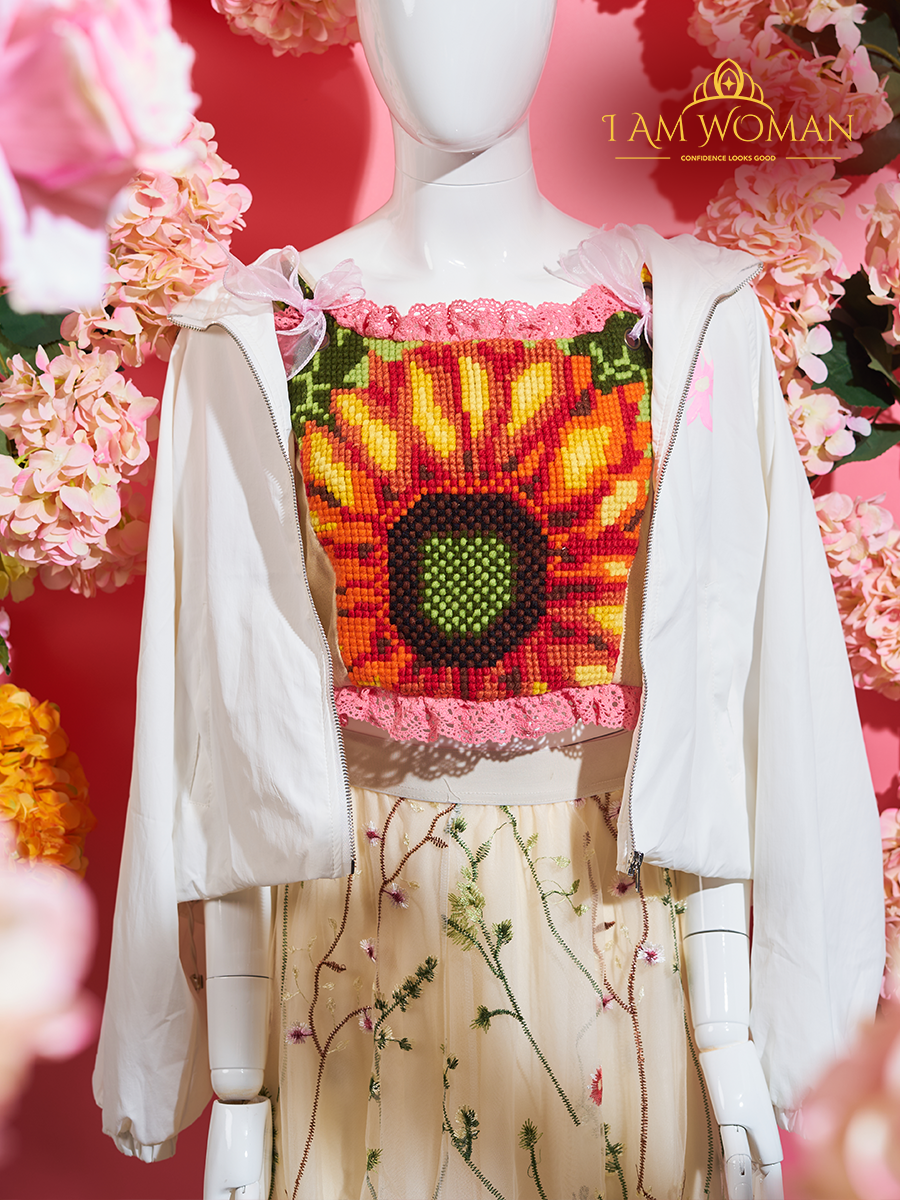 Sunflower Embroidered Cropped Top