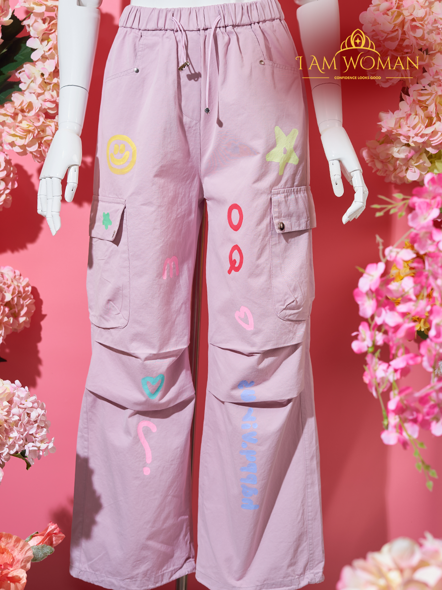 Pastel Pink Graphic Cargo Pants