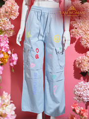 Light Blue Graphic Cargo Pants
