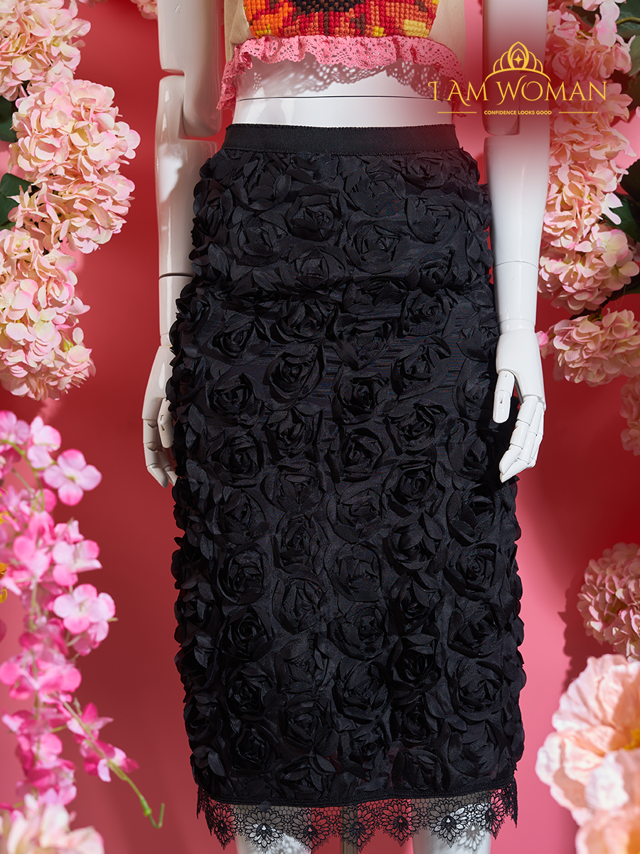 Black 3D Rose Skirt