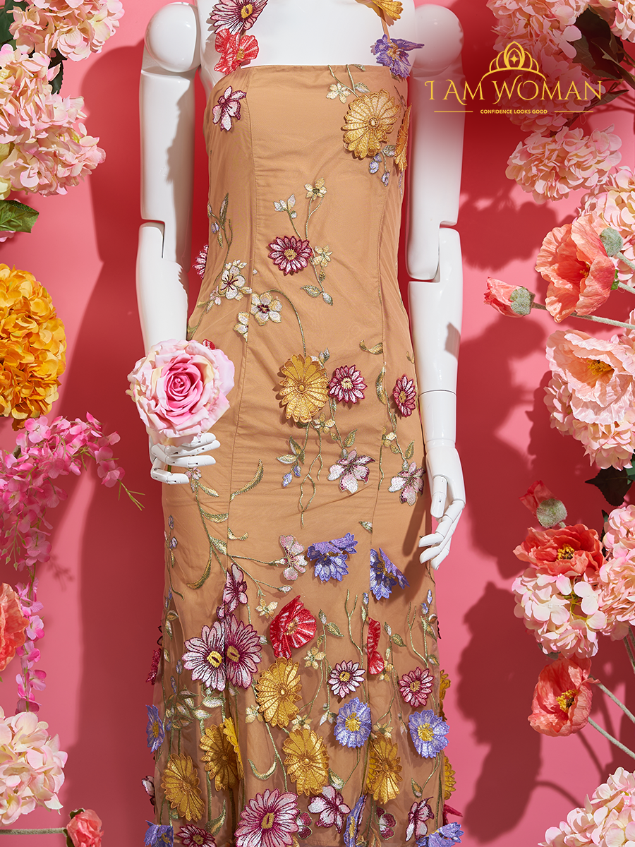 Beige Floral Maxi Dress