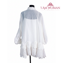 I Am Woman White Embroidered Barong Type Dress