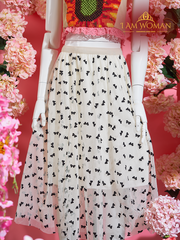 Off-White Tulle Skirt with Black Bows Print