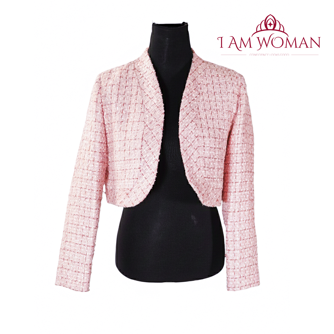 I Am Woman Pink Tweed Cropped Jacket