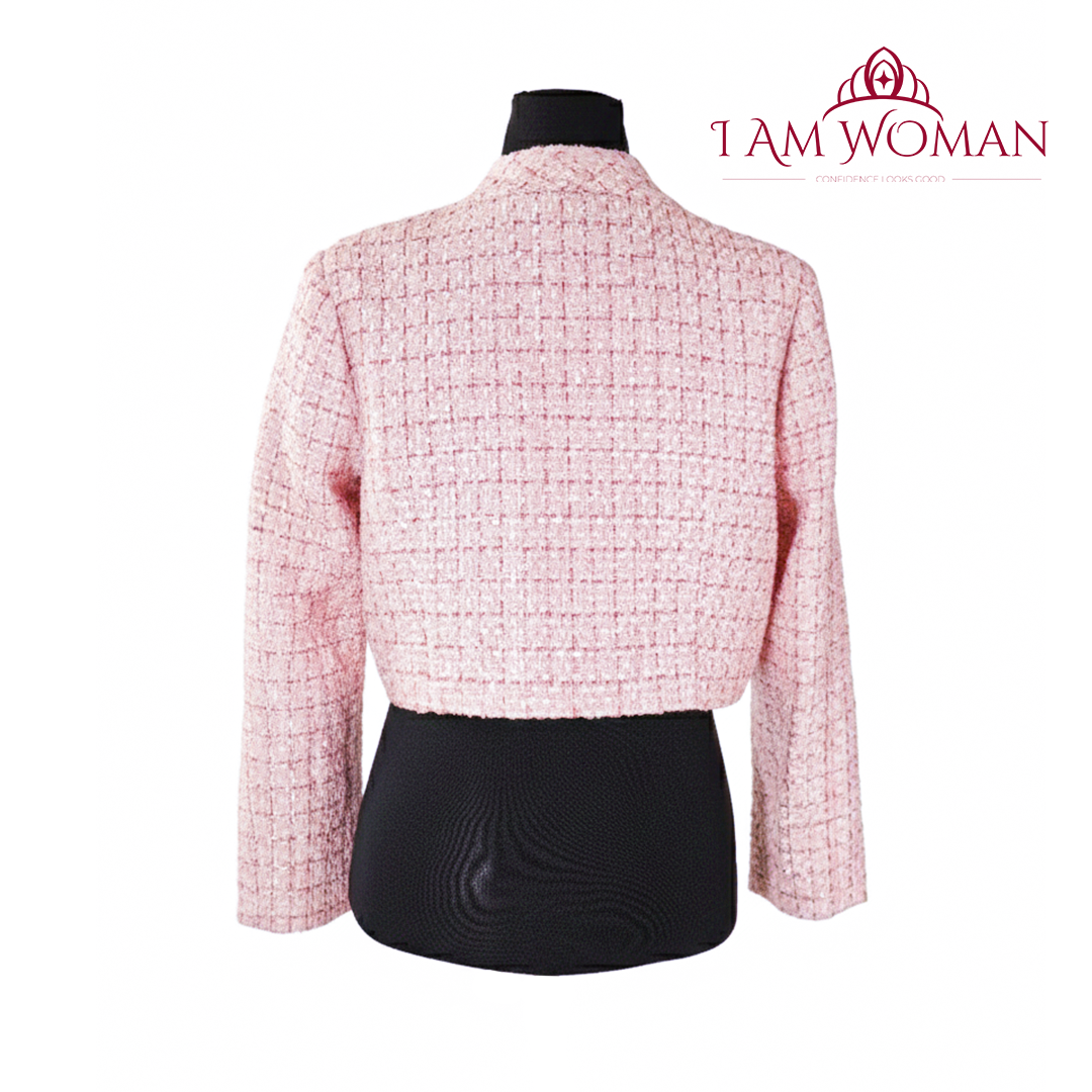I Am Woman Pink Tweed Cropped Jacket