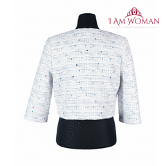 I Am Woman Gray Multi Colored Sequined Tweed Cropped Jacket