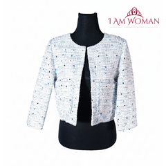 I Am Woman Gray Multi Colored Sequined Tweed Cropped Jacket