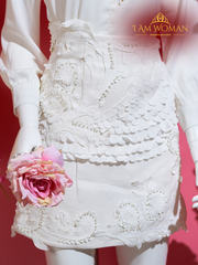 White, Beaded, Textured Skirt