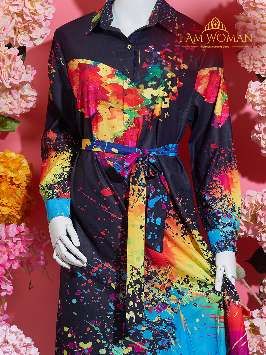 Black, Rainbow Splatter Paint, Butterfly Print Shirt