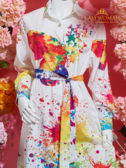 White, Rainbow Splatter Paint, Butterfly Print Shirt