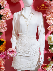 White, Beaded, Textured Skirt